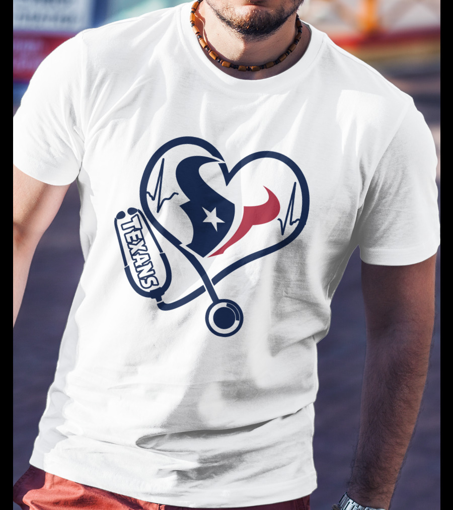 Nurse Houston Texans Heartbeat Stethoscope T-Shirt