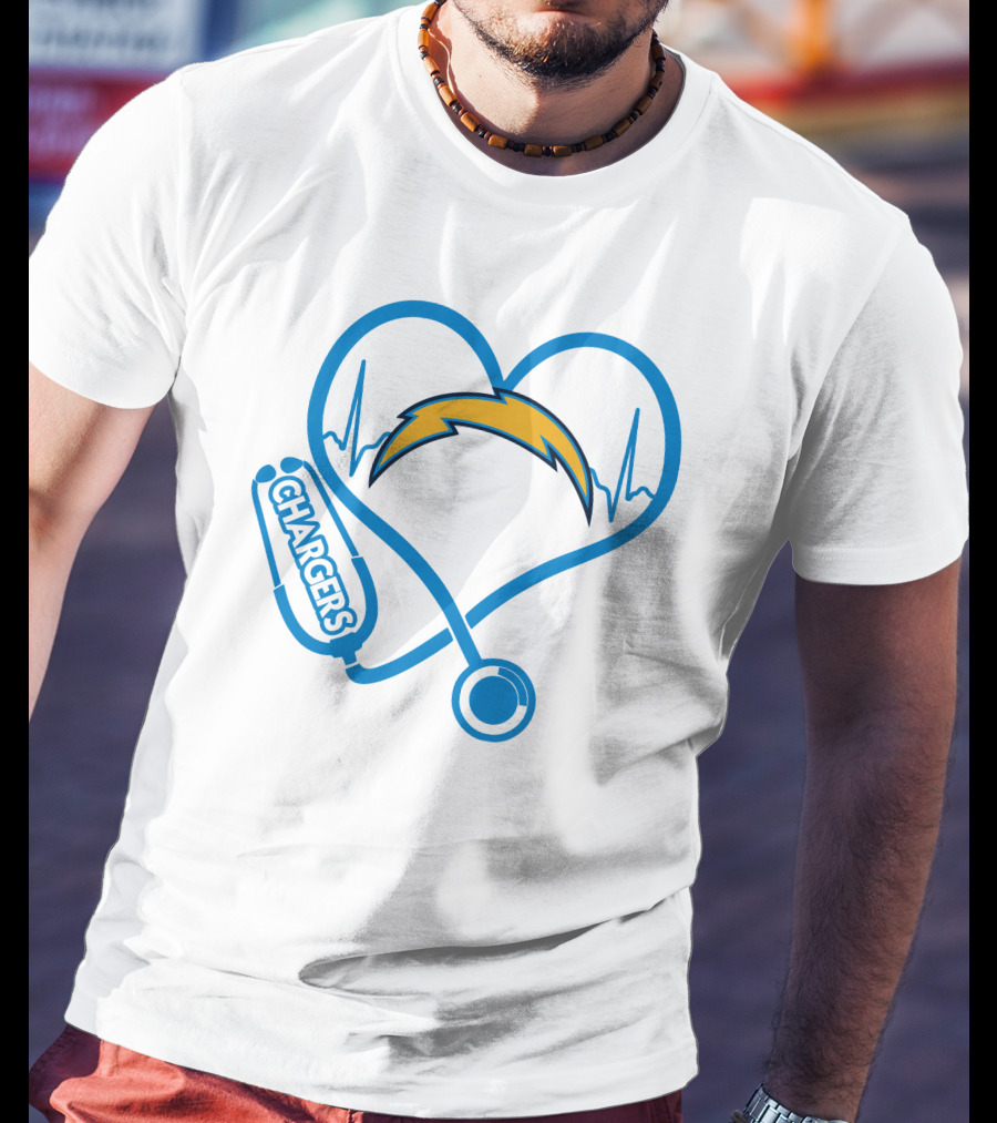 Los Angeles Chargers Heartbeat Nurse Stethoscope T-Shirt