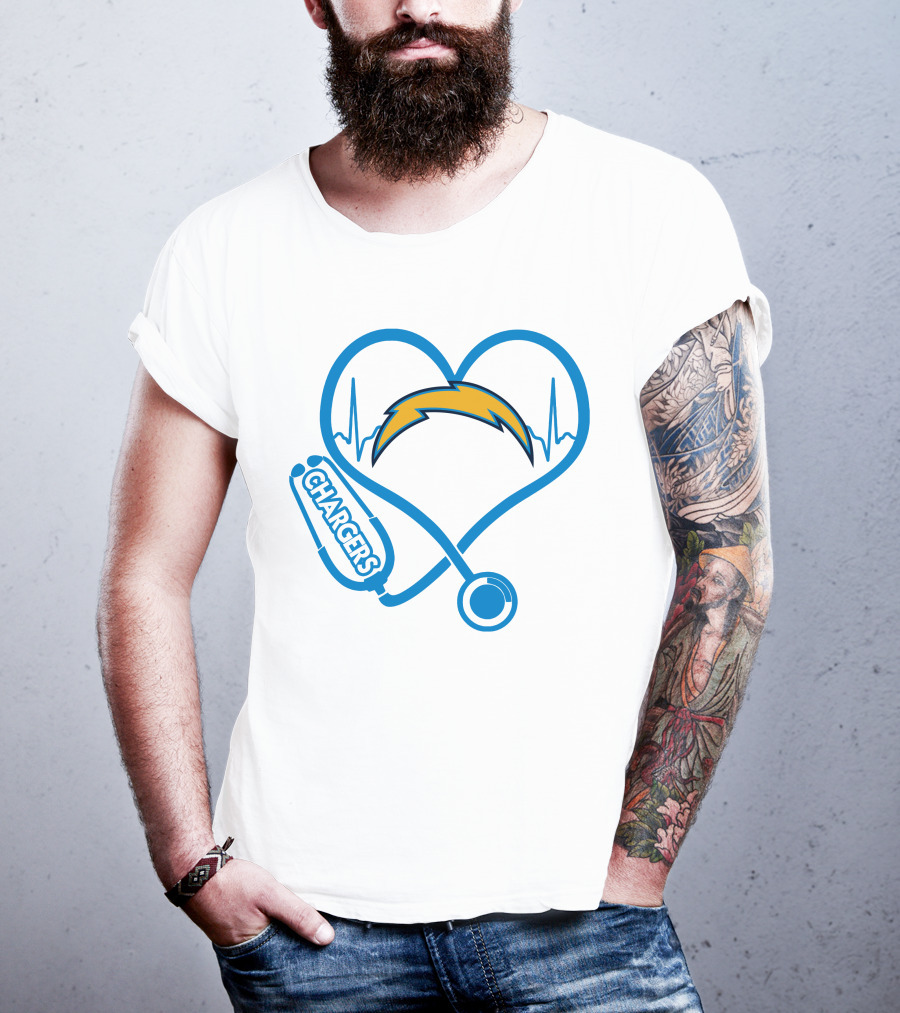Los Angeles Chargers Heartbeat Nurse Stethoscope T-Shirt