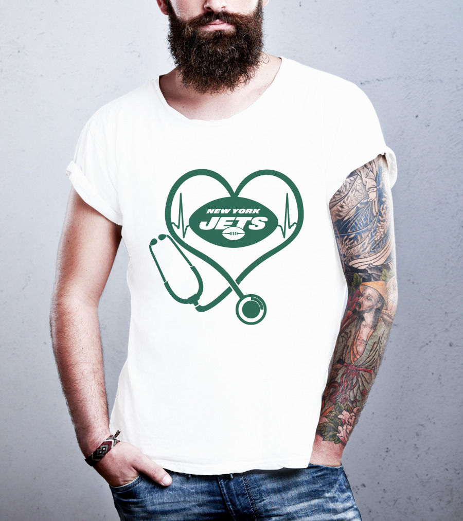 New York Jets Heartbeat Stethoscope Nurse T-Shirt