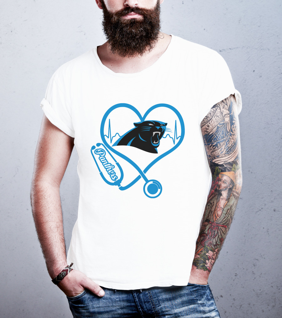 Carolina Panthers Nurse Heartbeat Stethoscope Panther T-Shirt