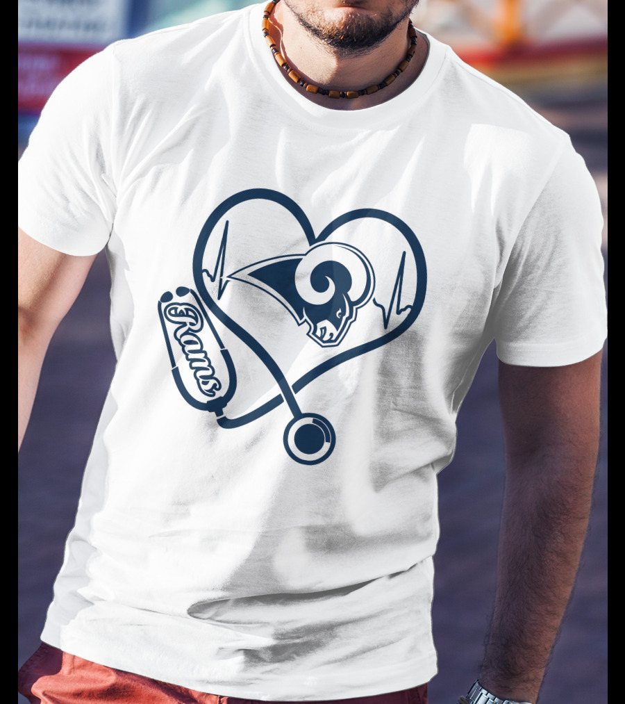 Nurse Heartbeat Los Angeles Rams Stethoscope T-Shirt