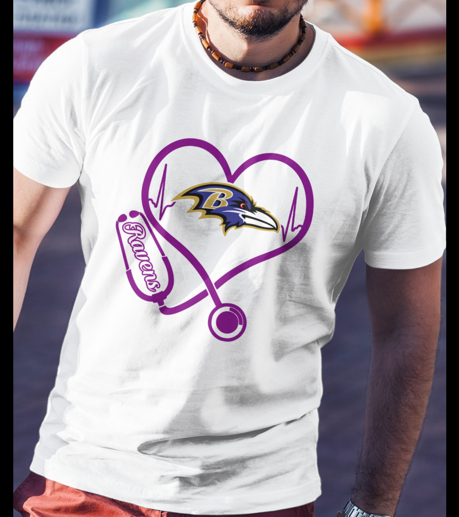Baltimore Ravens Nurse Heartbeat Stethoscope Emblem T-Shirt