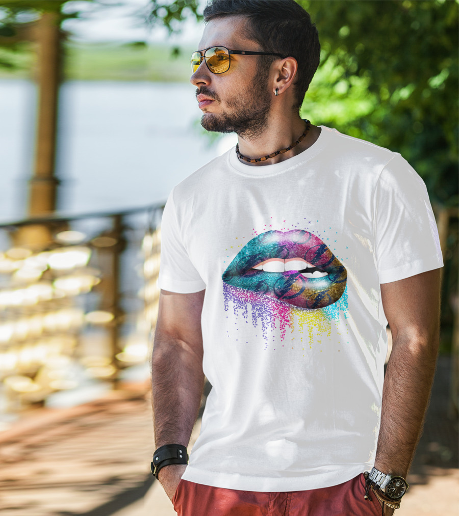 Lip Tampa Bay Lightning Glitter Gradient Sparkle Lips T-Shirt
