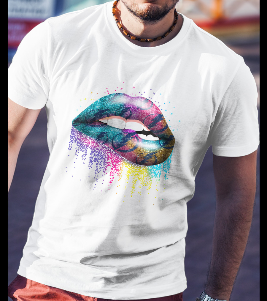 Lip Tampa Bay Lightning Glitter Gradient Sparkle Lips T-Shirt