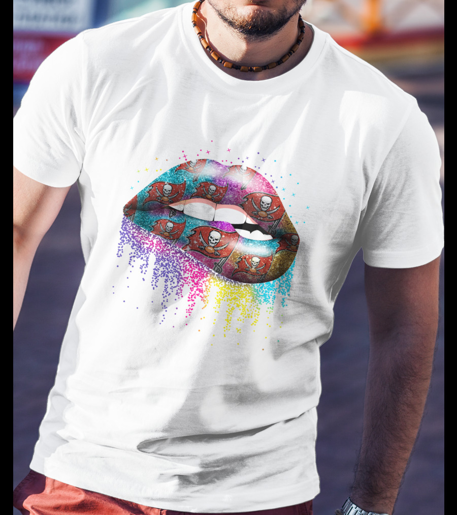 Tampa Bay Buccaneers Glitter Lips Rainbow Burst T-Shirt