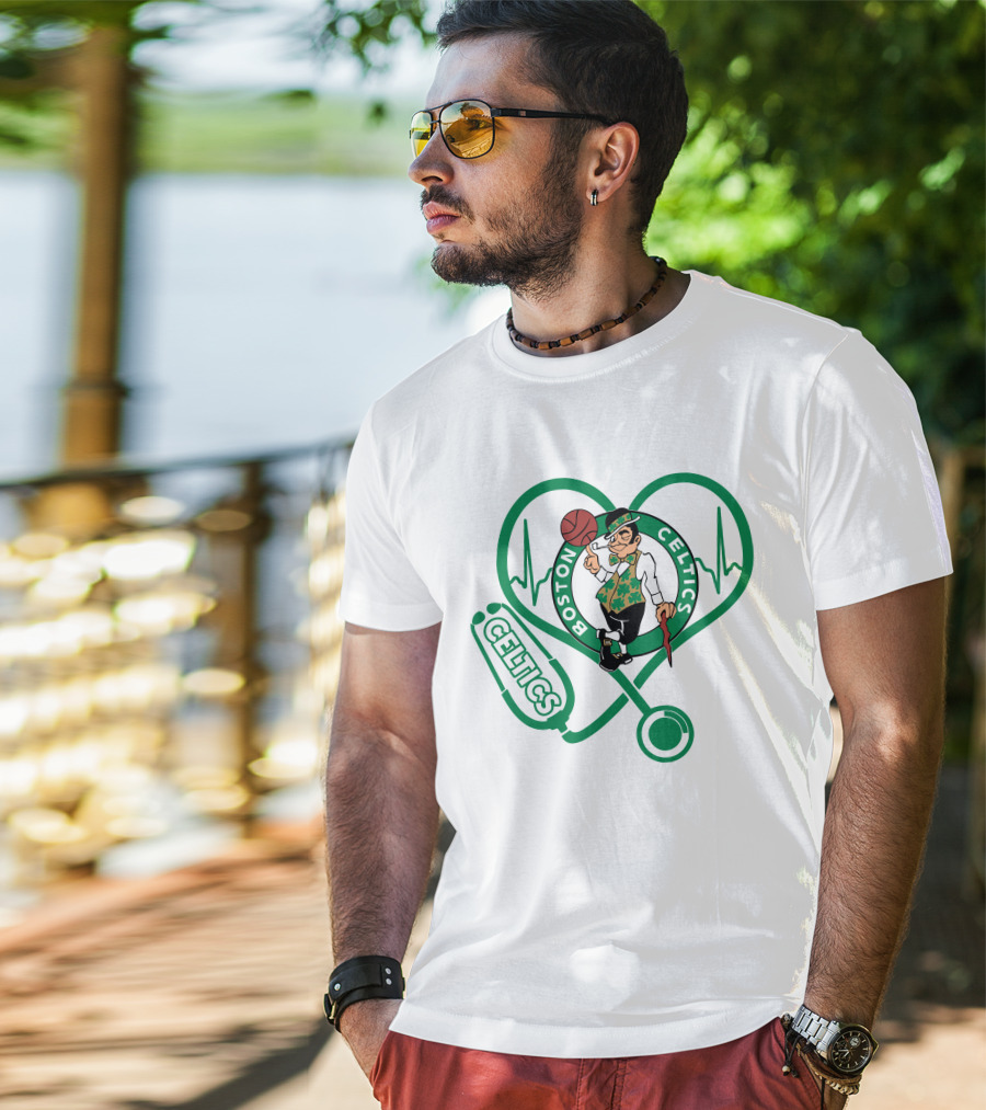 Nurse Heartbeat Boston Celtics Stethoscope T-Shirt