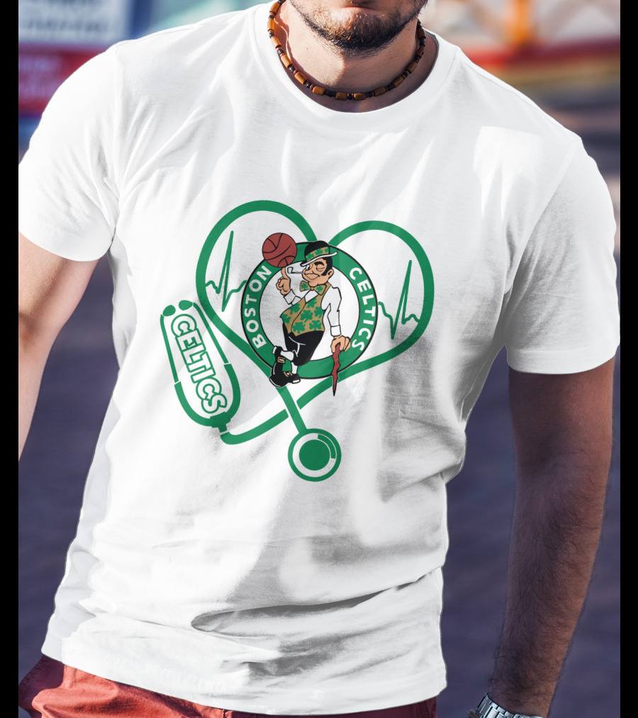 Nurse Heartbeat Boston Celtics Stethoscope T-Shirt