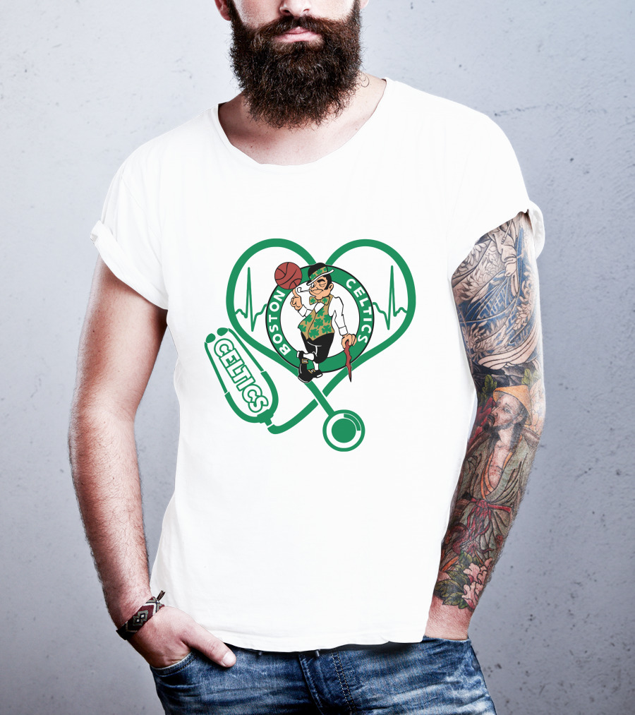 Nurse Heartbeat Boston Celtics Stethoscope T-Shirt