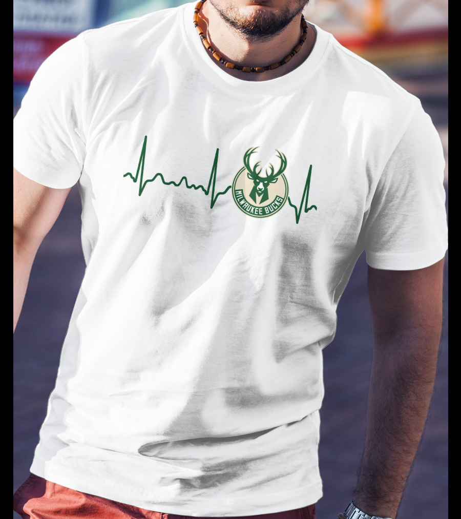 Heartbeat Milwaukee Bucks Basketball Emblem T-Shirt